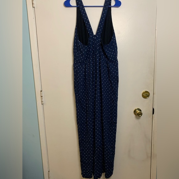Madewell Polka Dot Jumpsuit in Indigo Navy (V-Back-Wide Leg) - Picture 4 of 7